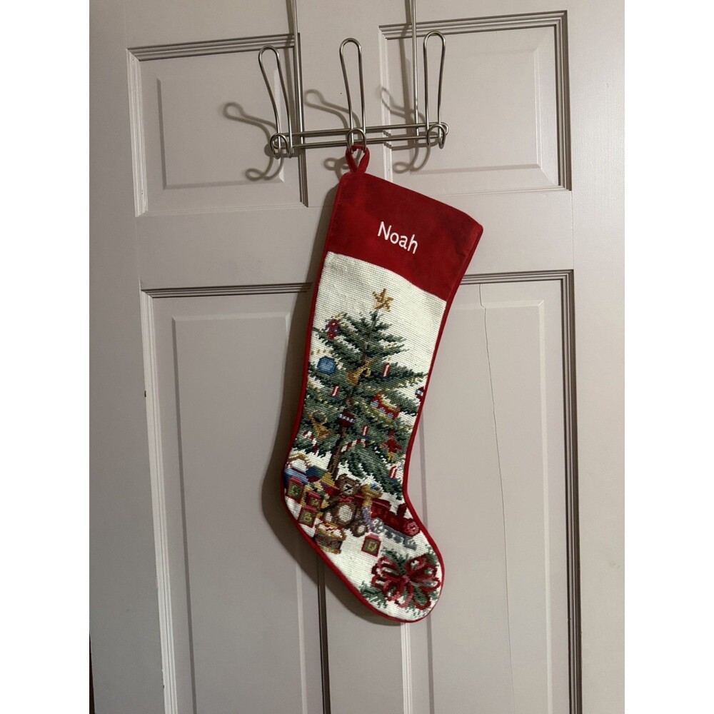 Vintage Embroidered Christmas Holiday Stocking With Name - Noah